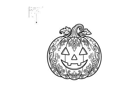 Halloween pumpkin coloring page. Decorative jack-o-lantern line art for kids and adults.