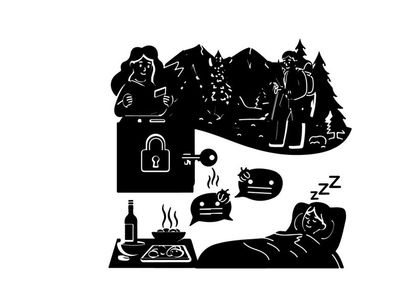 Silhouette of a woman securing her home while camping silhouette