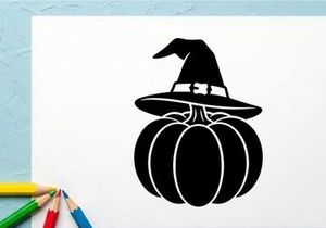 Halloween Witch Hat and Pumpkin Illustration for Fall Decor