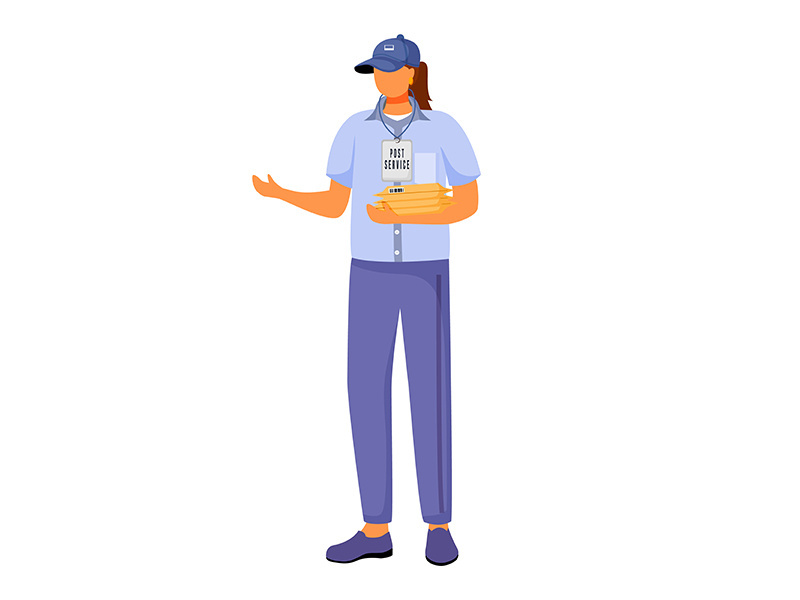 Post office female worker flat color vector illustration