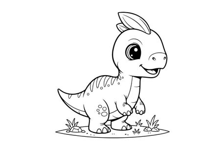 Cute baby dinosaur walking in nature flat design vector illustration