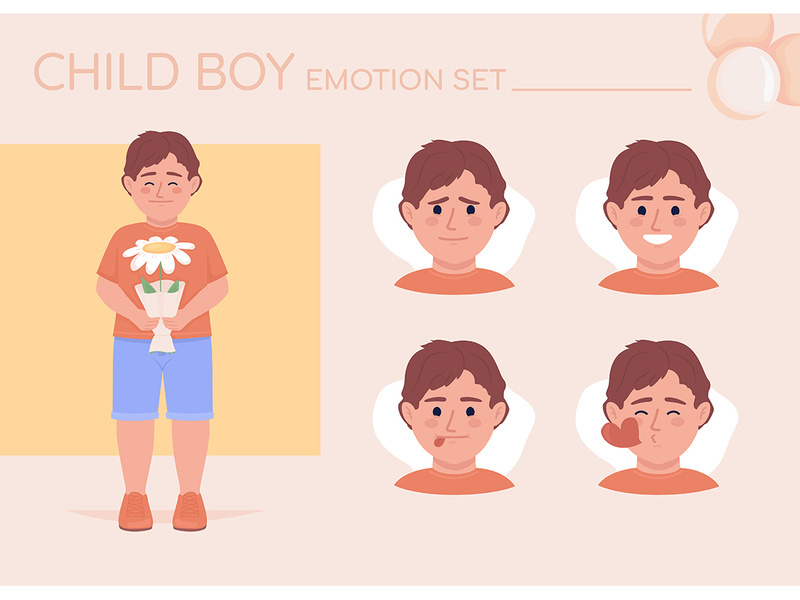 Little boy in love semi flat color character emotions set