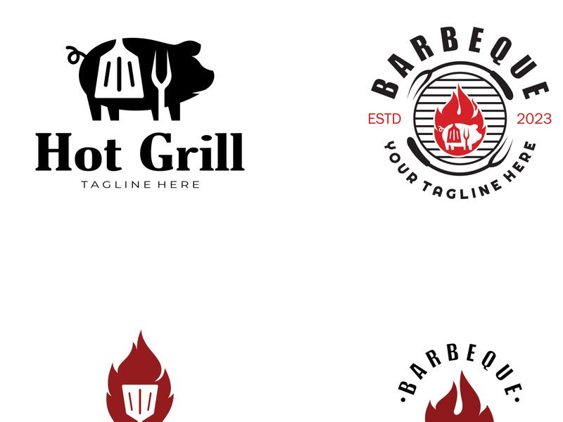 Simple Barbecue Vintage hot grill, with crossed flames and spatula. Logo for restaurant, badge, cafe and bar.vector