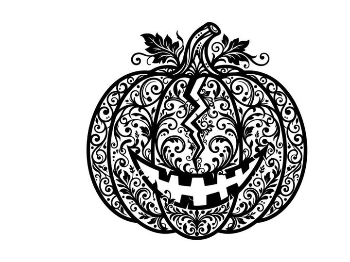 Labu Halloween Hias dengan Desain Filigree Hitam yang Rumit