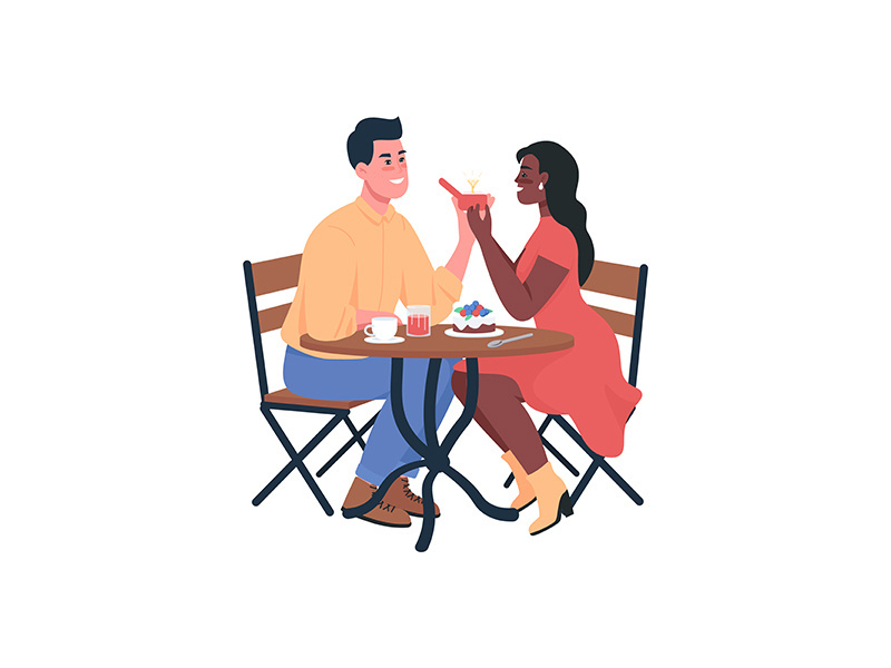 Man proposing engagement to woman flat color vector detailed characters
