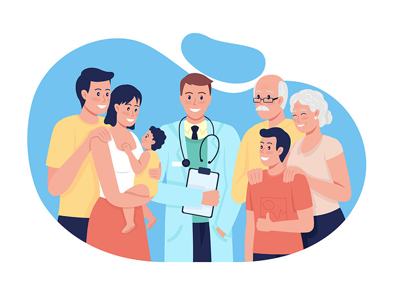 General medical treatment for people all ages 2D vector isolated illustration