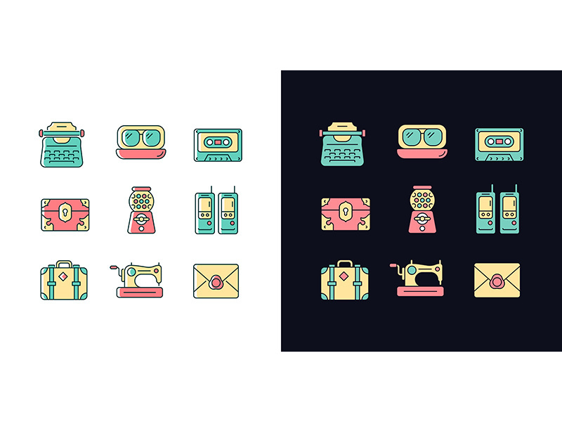 Vintage-inspired style light and dark theme RGB color icons set