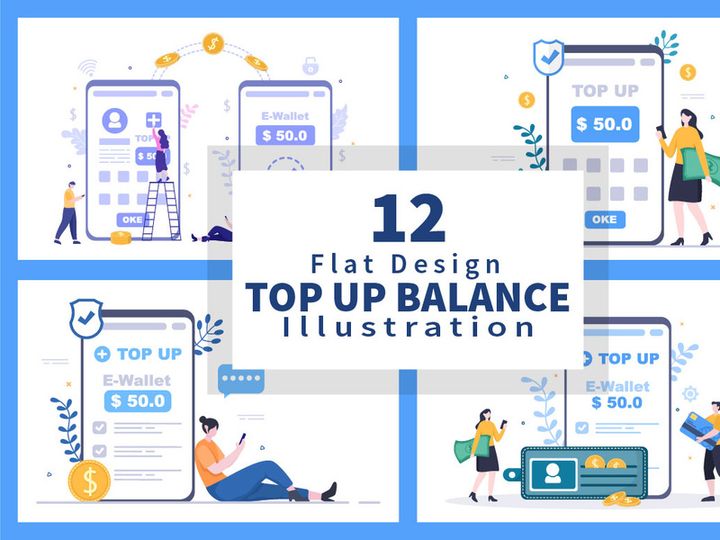 12 Top Up Money Balance Vector Illustration