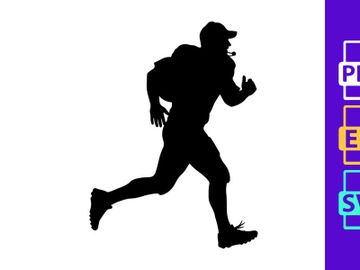 Silhouette of a man running with a backpack on in a dynamic pose preview picture