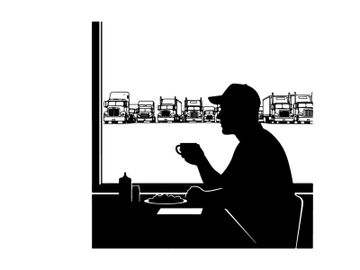 Silhouette of a man sitting by a window with a cup in hand preview picture