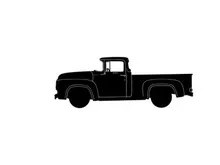 Silhouette of a classic old pickup truck against a white background