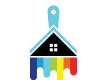 logo icon illustration house paint with a blend of brushes and rollers for house wall paint design, minimalist house, painting, interior, building, property business, wallpaper, vector concept