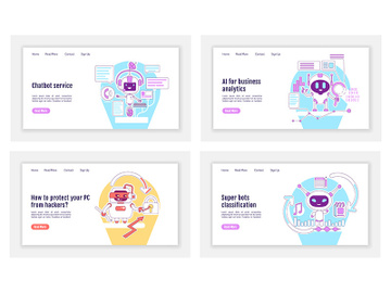 Bad and good bots landing page flat silhouette vector templates set preview picture