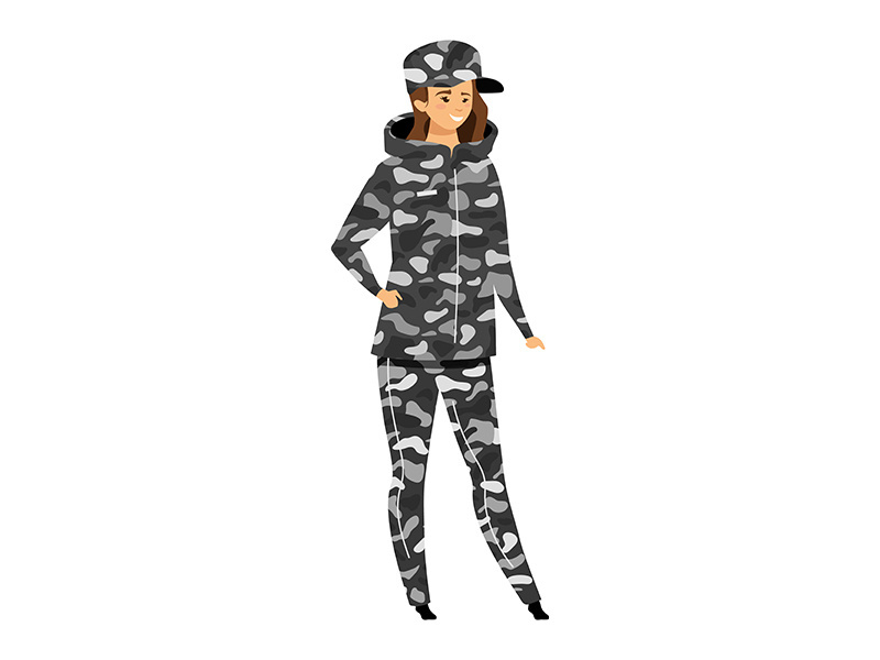 Female soldier flat color vector illustration