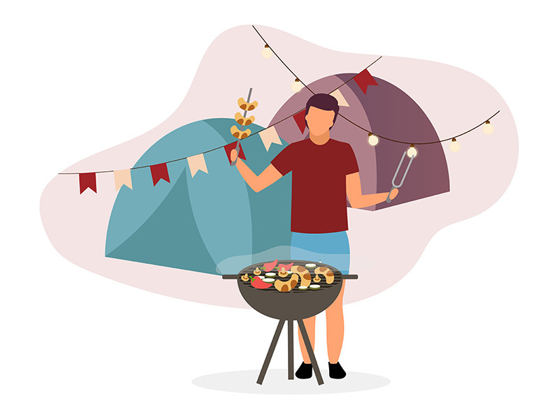 Summer camp barbeque flat vector illustration
