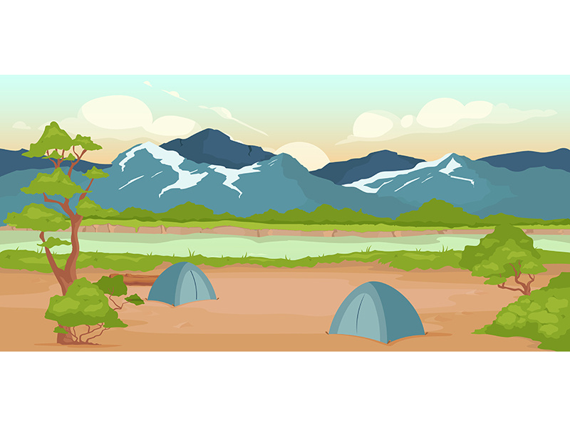 Campground flat color vector illustration
