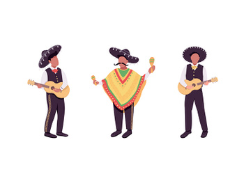 Mexican musicians flat color vector faceless character set preview picture