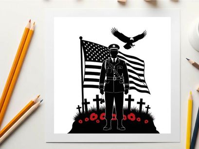 American soldier silhouette with flag and eagle memorial