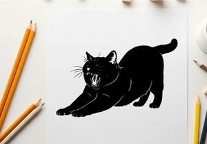 Black cat silhouette in a threatening posture silhouette