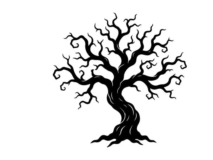 Black Leafless Tree Illustration for Halloween or Gothic Design