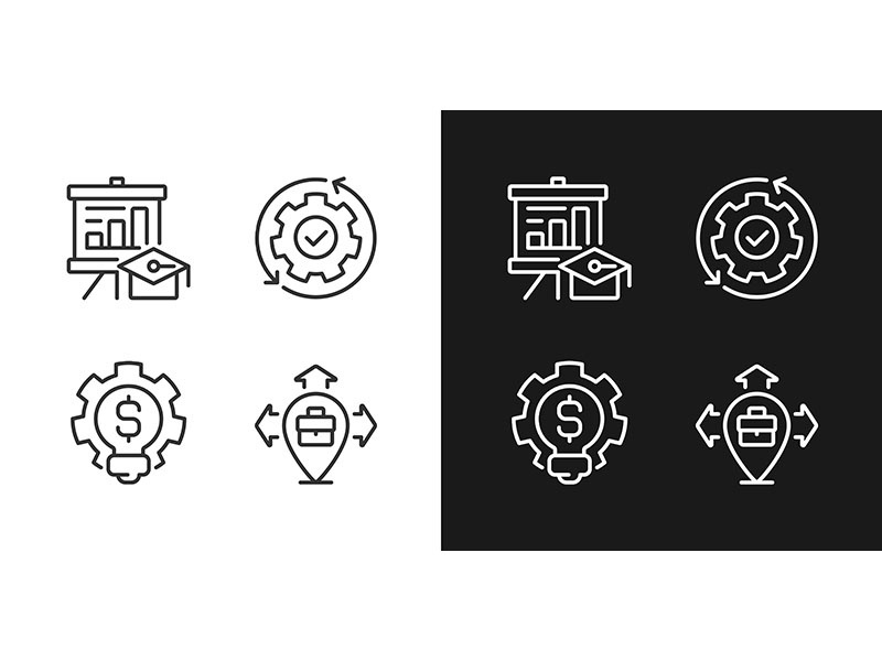 Improvement business process pixel perfect linear icons set for dark, light mode