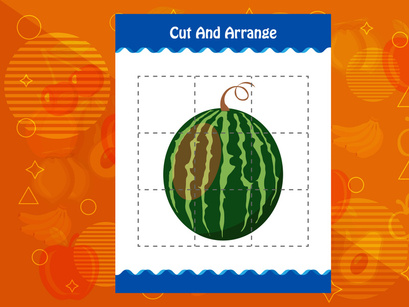 5 Pages Cut and arrange with a fruit worksheet for kids. Educational game for children