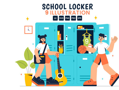 9 School Locker Room Illustration