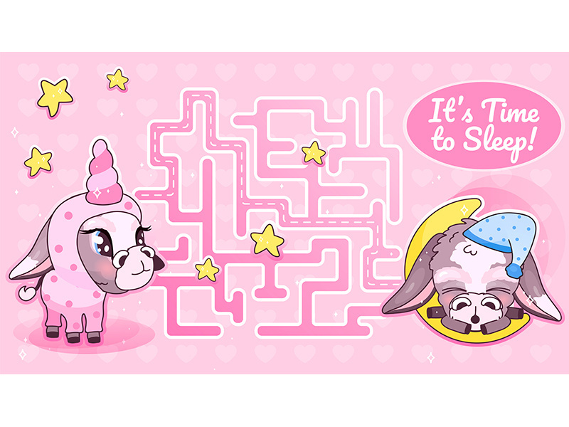 Its time to sleep pink labyrinth with cartoon character template