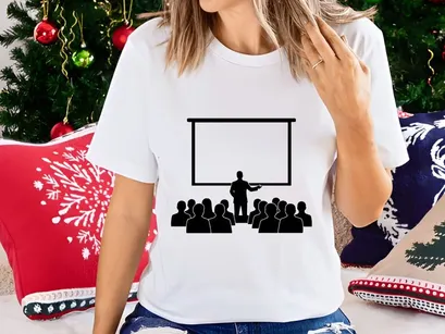 Business trainer presenting to audience on blank projector screen