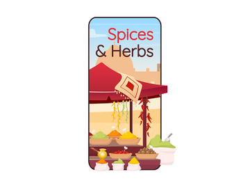 Exotic spices and herbs cartoon smartphone vector app screen preview picture