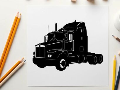 Silhouette of a large semi truck with sleeper cabin