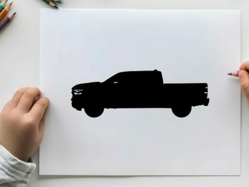 Silhouette of a black pickup truck on a white background preview picture