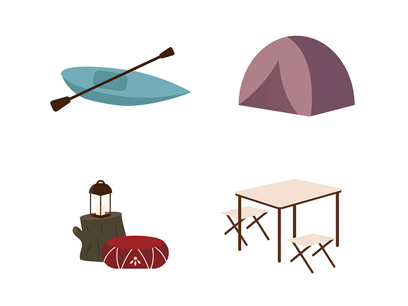 Camping flat color vector objects set