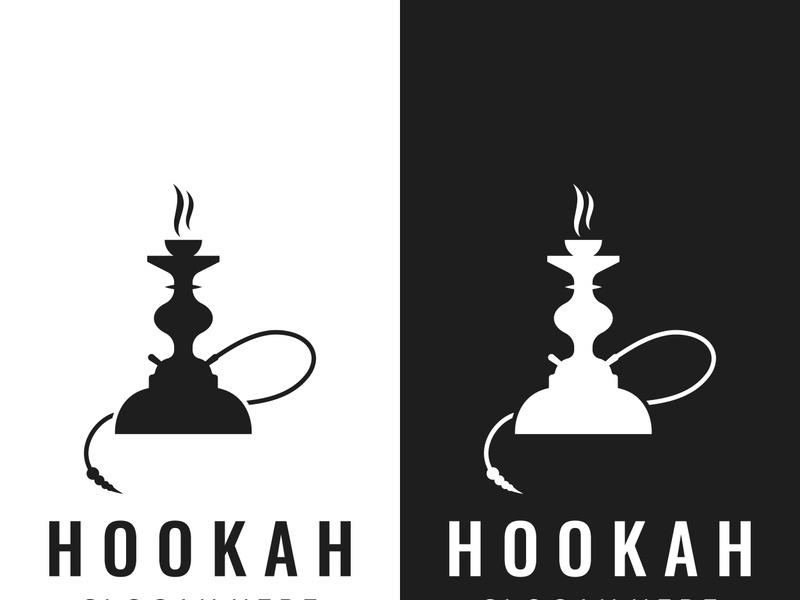 Isolated vintage hookah, shisha or waterpipe logo for club, bar, cafe and shop.