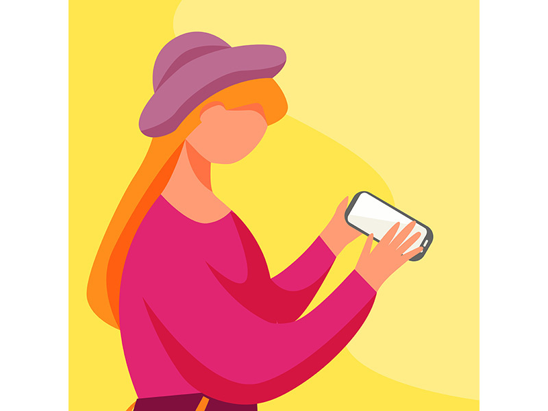 Teenage girl with smartphone flat vector illustration