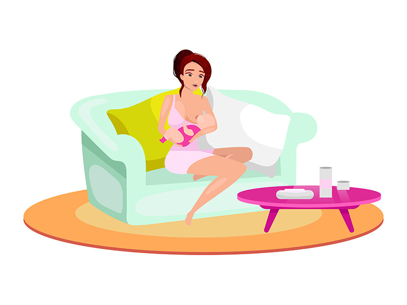 Home breastfeeding flat vector illustration