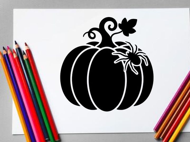 Silhouette of a pumpkin with a spider and leaf for Halloween decor