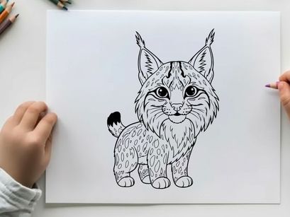 Cute lynx kitten sitting flat design vector illustration