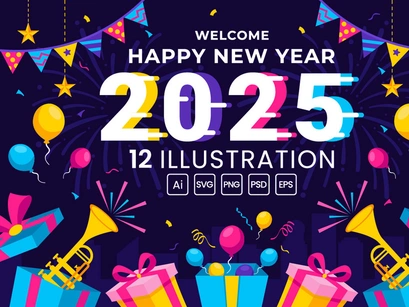 12 Happy New Year 2025 Illustration