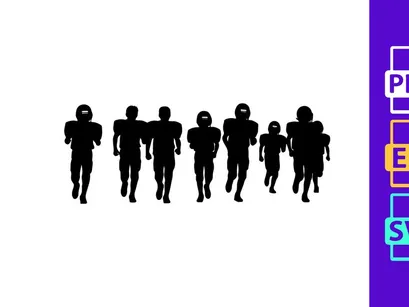 American football players running in unison silhouette