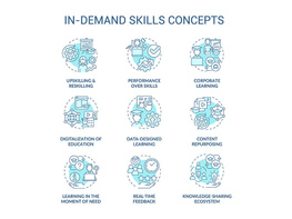 In demand skills turquoise concept icons set preview picture