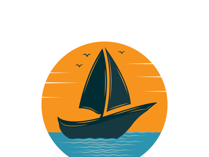 Sailboat boat on sea ocean wave with logo design simple ship