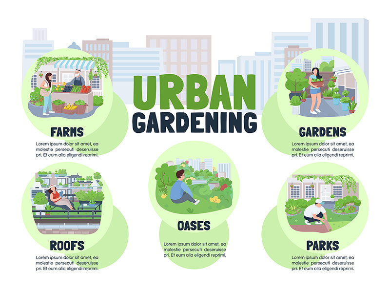 Urban gardening flat color vector informational infographic template