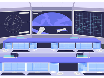 Mission control center flat color vector illustration preview picture