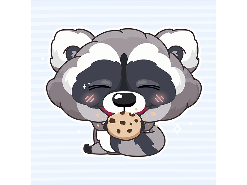 Cute raccoon kawaii cartoon character