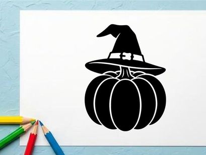 Halloween Witch Hat and Pumpkin Illustration for Fall Decor