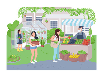 Home greenhouse 2D vector web banner, poster preview picture