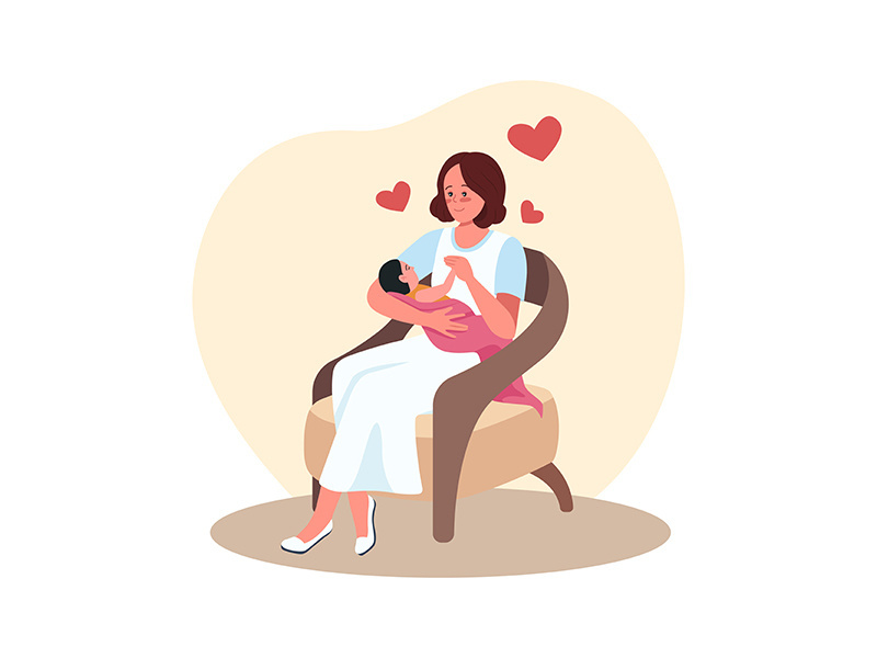 Mother and newborn in chair 2D vector isolated illustration