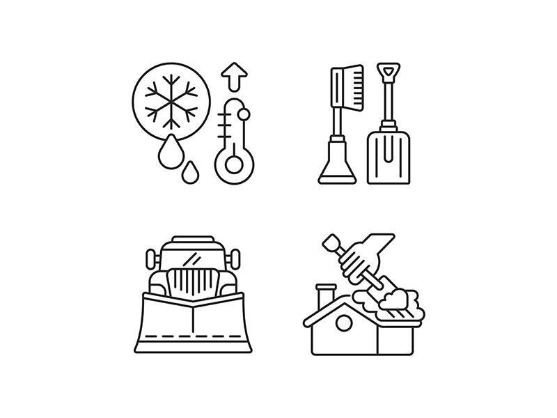 Winter cleaning service linear icons set