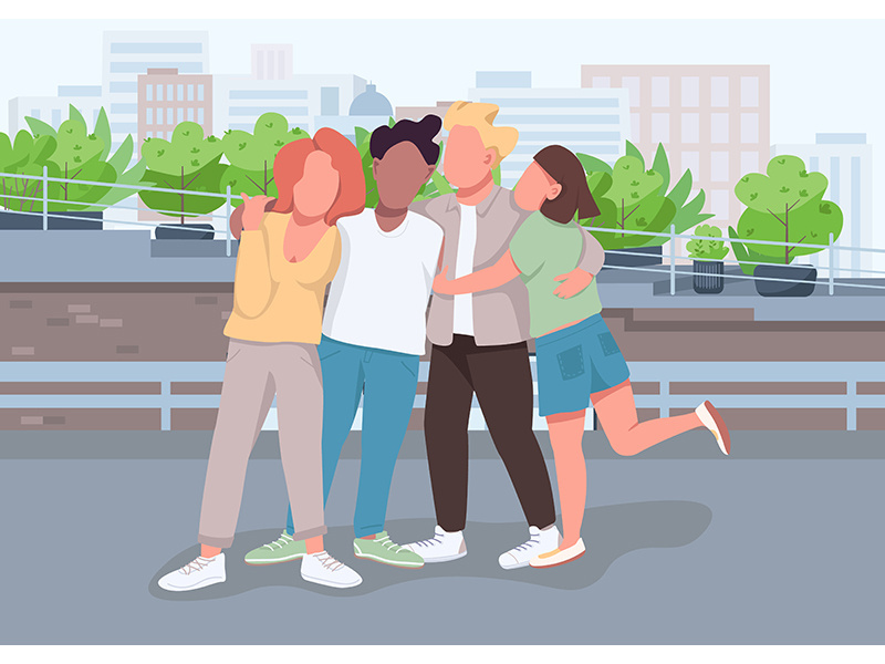 Group of friends flat color vector illustration